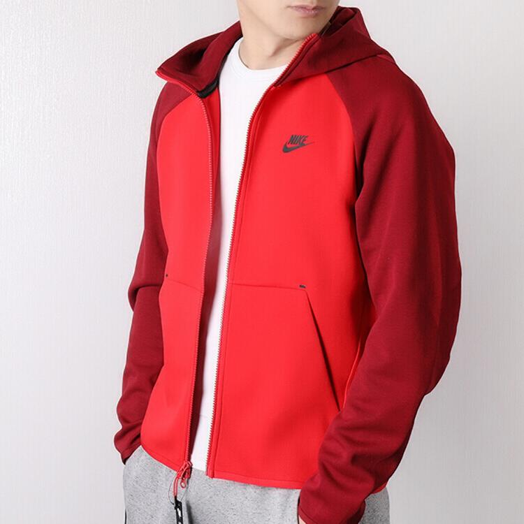 Nike Color Block Hooded Casual Jacket Men Jacket Red 928484-657