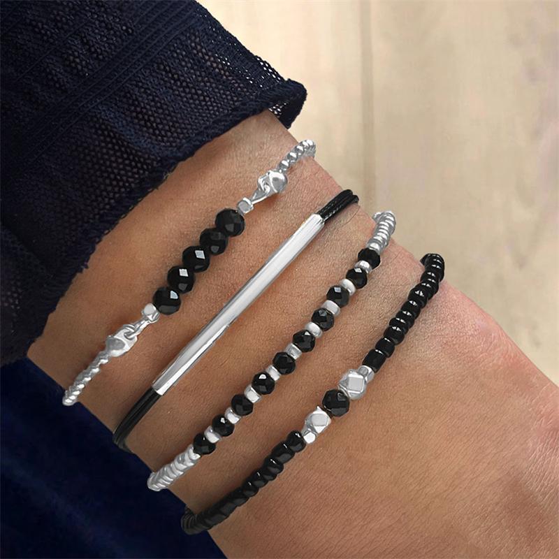 Vintage Star Crystal Rice Bead Bracelet Set for Women Delicate Beaded Stackable Design Bracelet Girls Party Jewelry Accessory