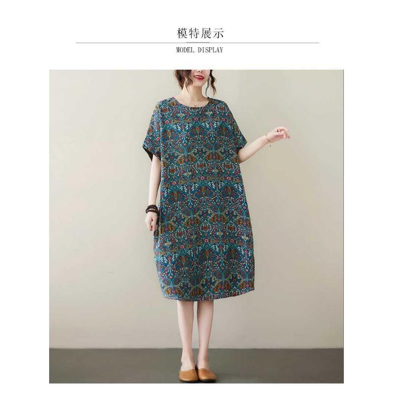 Vintage Flower Literary Knee-length Mid-length Dress Temperament Female