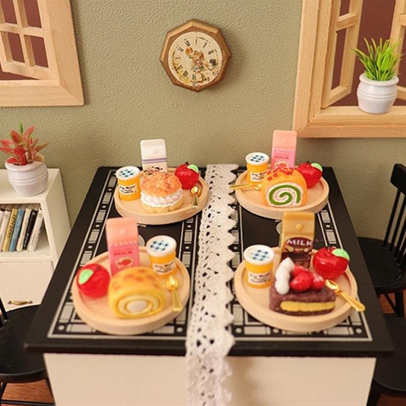 1/12 Dollhouse Simulation Cake Jam Drink Tray Set Dollhouse Mini Food Dessert Ornament Dolls House Decoration Accessories