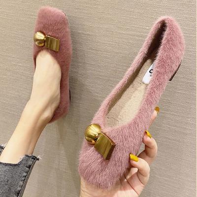 2025 Winter Pelzschuhe Damen Flache Schuhe Elegant Damen Marke Partyschuhe Weich Bequem Rosa Schwarz Übergröße 42
