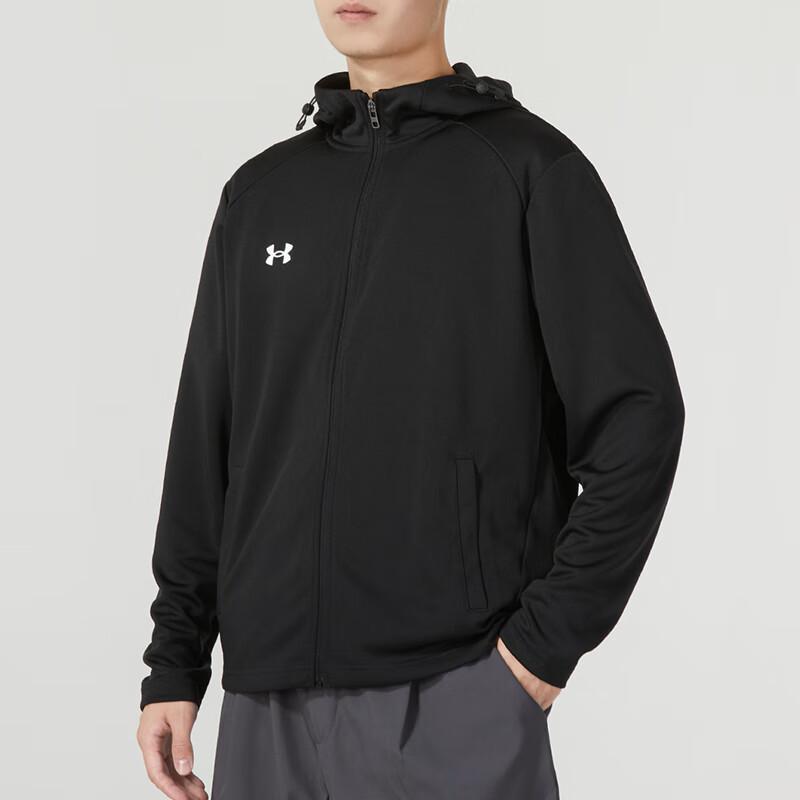Under Armour Solid Color Hooded Jacket And Long Pants Casual Sports Set Men Sets Black 23600303-001+21500737-001