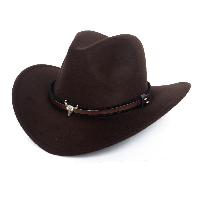 Cowboyhut Kuhkopf-Accessoires Cowboyhut einfarbiger Filzhut Herren und Damen großer Rand Outdoor-Hut Ritterhut