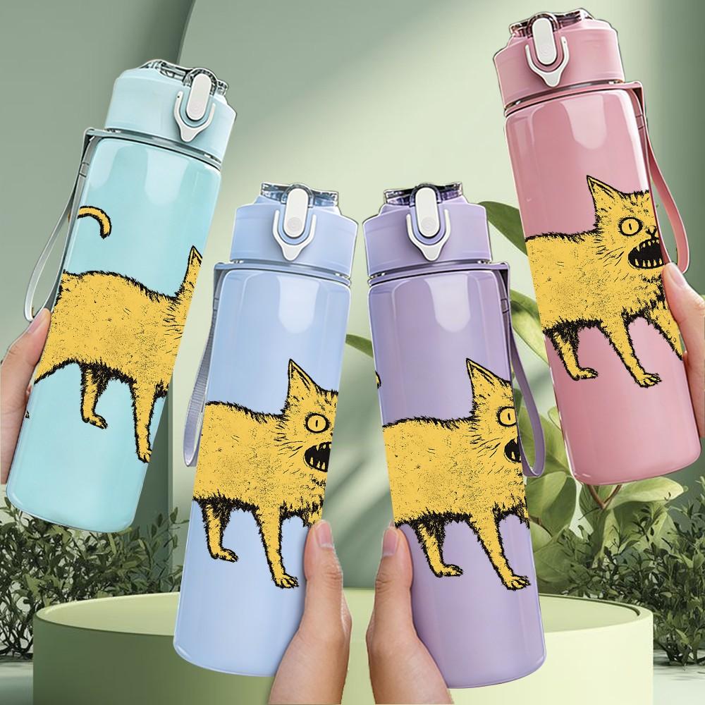 1PC Cute Yellow Cat Kitten Animal Print 750ml Color Plastic Sports Water Bottle Leakproof Flip Straw Lid Suitable for Sports Office Home Use