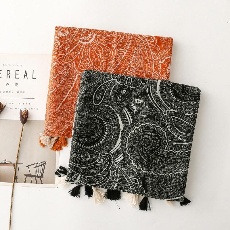 Winter Ombre Paisley Floral Tassel Viscose Shawl Scarf Lady High Quality Wrap Pashmina Stole Bufandas Muslim Hijab 180*90Cm