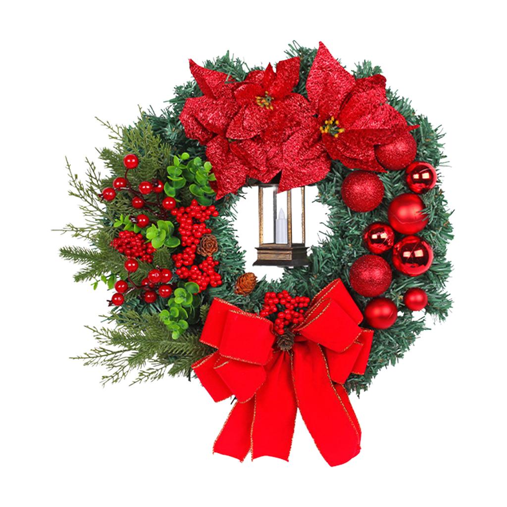 Christmas Wreath With Lights Red Bow Holiday Door Decorations For Window Porch Indoor Outdoor Party Scene Decoration