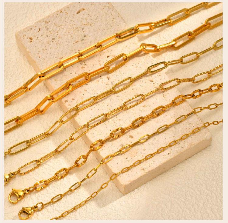 Gold Plated Stainless Steel Paperclip Chain Necklace For Women, Adjustable Rectangle Link Layering Choker Waterproof Jewelry