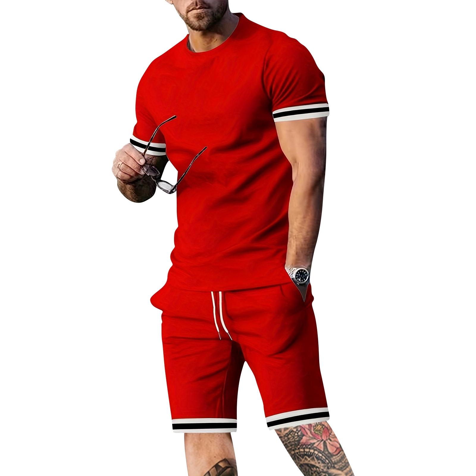

Men s Short-sleeved T-shirt And Round-neck Set Men s Sports Shorts Set XL червоний