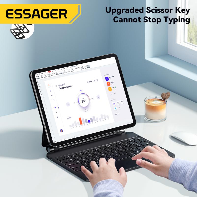 Essager Mini Intelligent Bluetooth Keyboards Anti Fingerprint Portable RGB IPad Wireless Keyboard for Tablet Computer IPad Pro