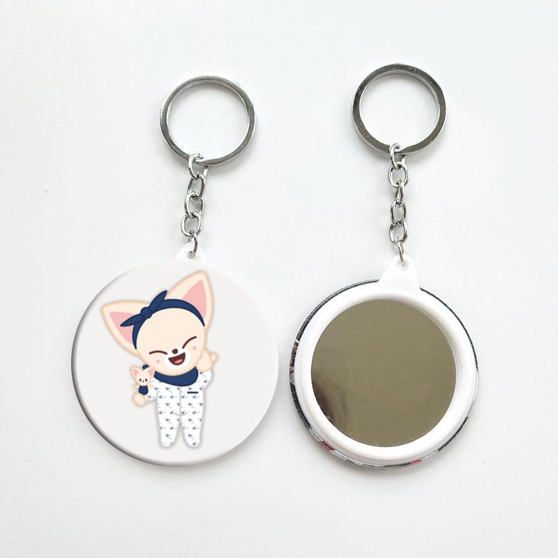 Stray Kids SKZOO Cartoon Character Pocket Mirror Keychain Portable Cute Mini Cosmetic Makeup Mirror Bag Charm Kpop Fan Merchandise Gift