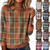 Ladies' Plaid Printed Casual Long Sleeved Sweatshirt Top