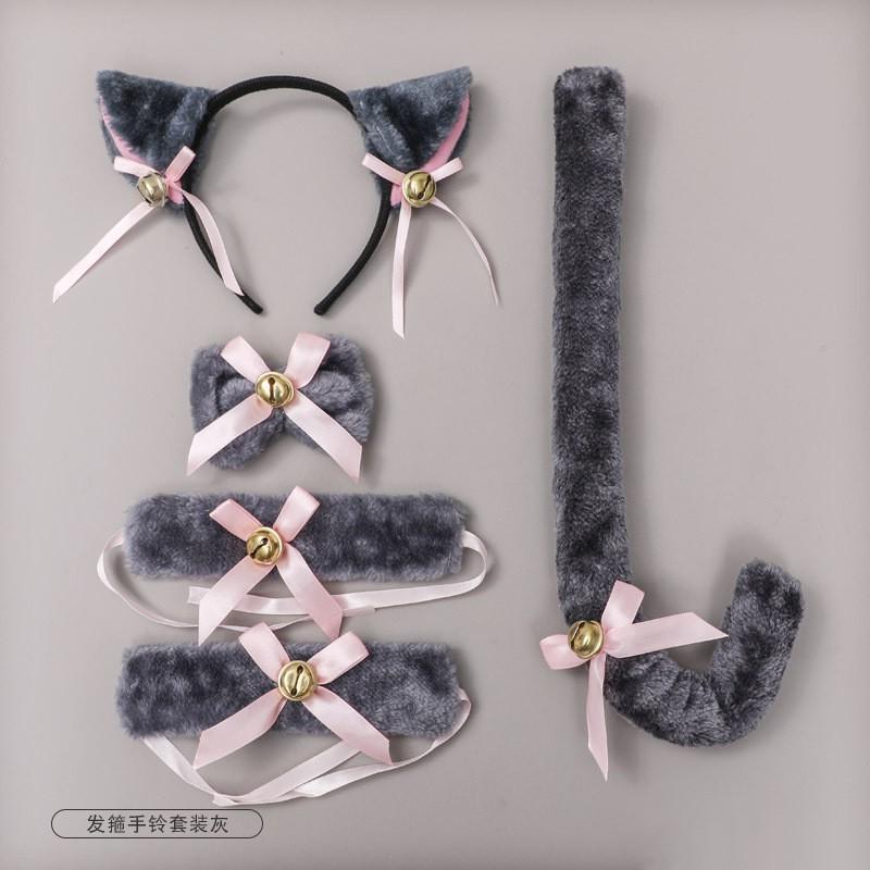 Cat Ear Headband With Plush Bell Set Cosplay Accessory Anime Girl Costume Maid Tail Prop