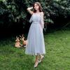 2025 New Off-the-Shoulder Bridesmaid Dress: Mid-Length, Slimming, with Fairy Charm for Special Occasions.