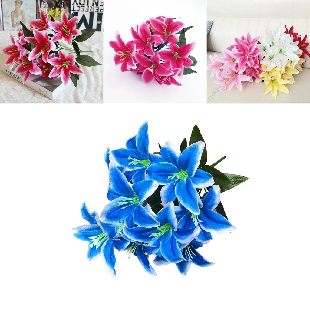 Lush 45cm 10 Heads Artificial Stargazer Lilies Silk Flower Bouquet For Vibrant Decor