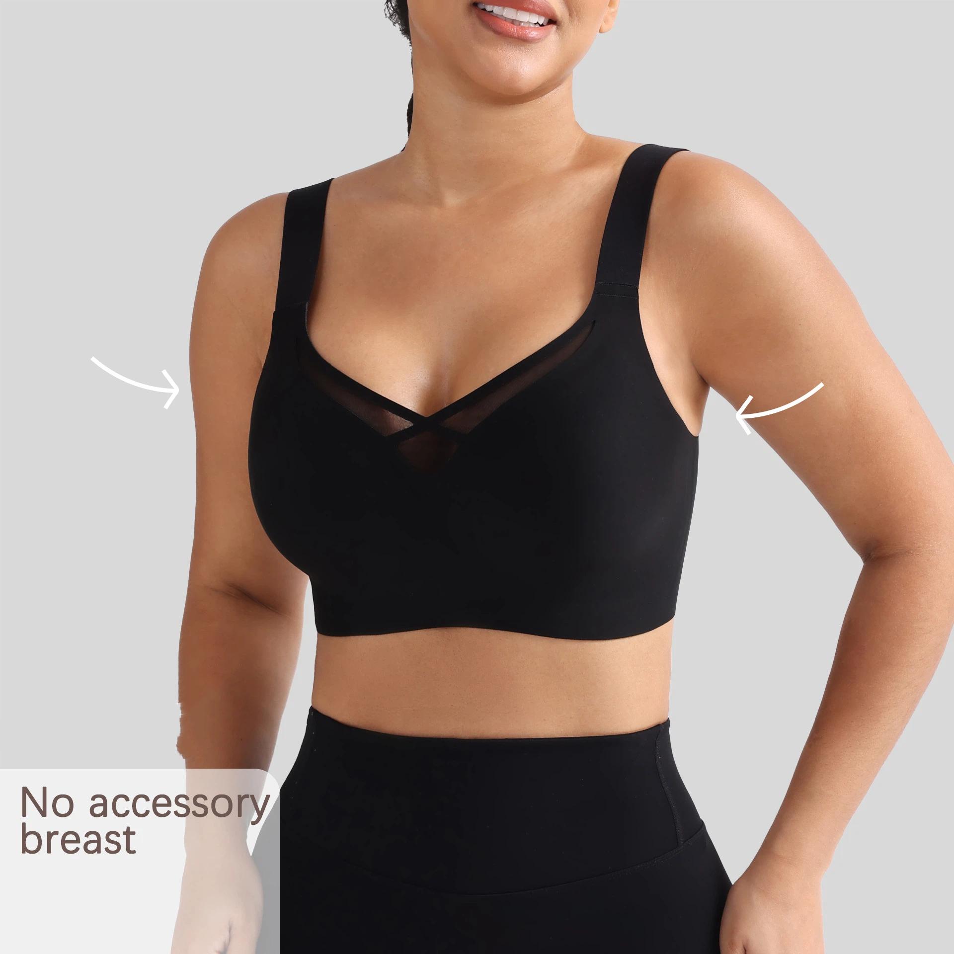 Plus Size Wireless Seamless Bra for Large Bust Anti-Sag Support Comfort Mesh Bra C/D/E/F M чёрный