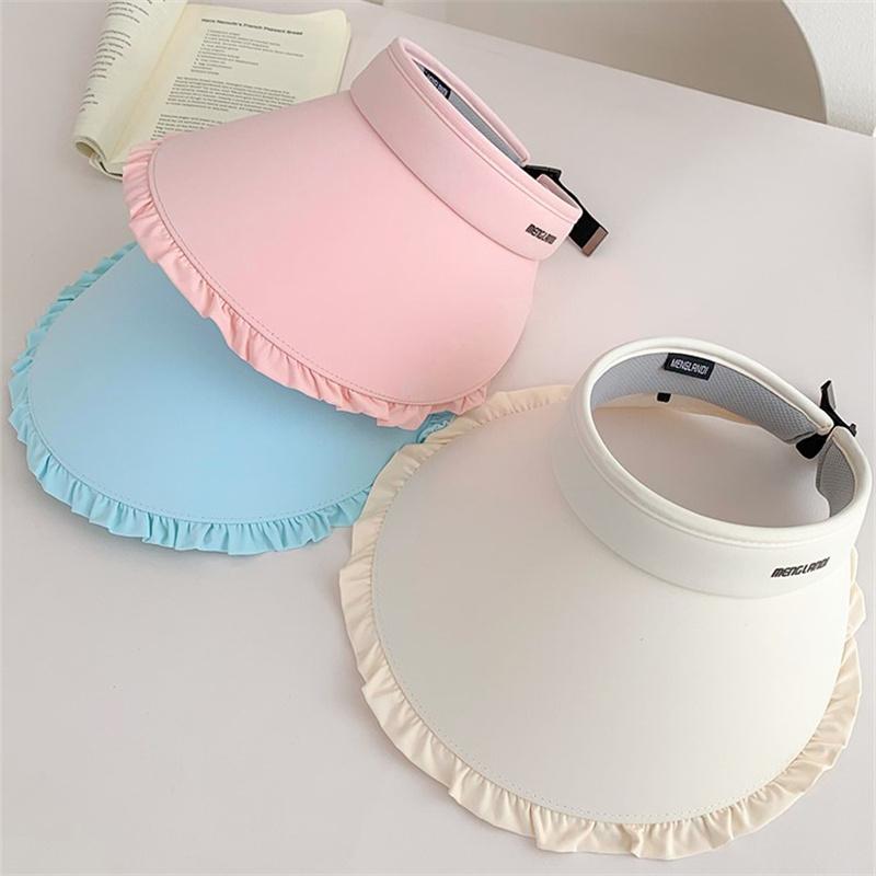 Sweetheart Ice Silk Wide-Brim Lace Sun Hat Breathable Open-Crown Visor With Uv Protection For Travel