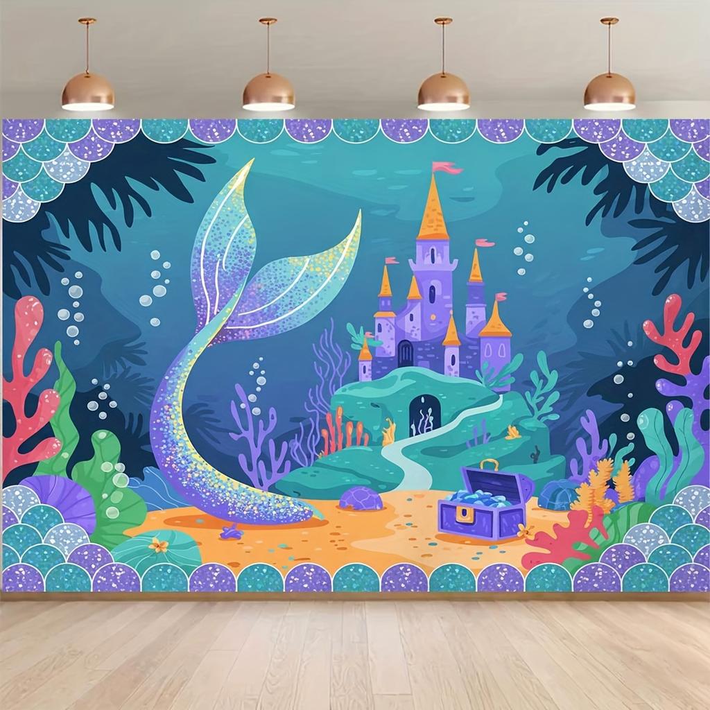 Background banner - Beautiful mermaid party theme pattern background fabric party decoration banner birthday