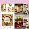 Festive Christmas Bathroom Set With Waterproof Shower Curtain And Non-slip Mats