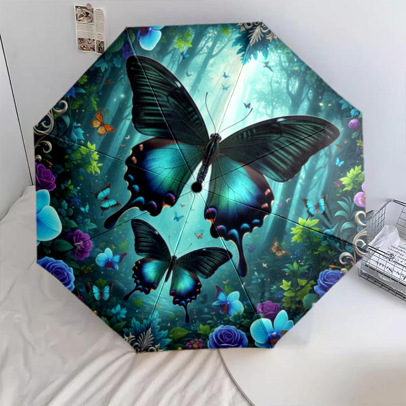 1 PC Automatic Folding Umbrella - 3D Butterfly Pattern, Portable & Foldable Design with 8 Ribs, Christmas Birthday Gifts