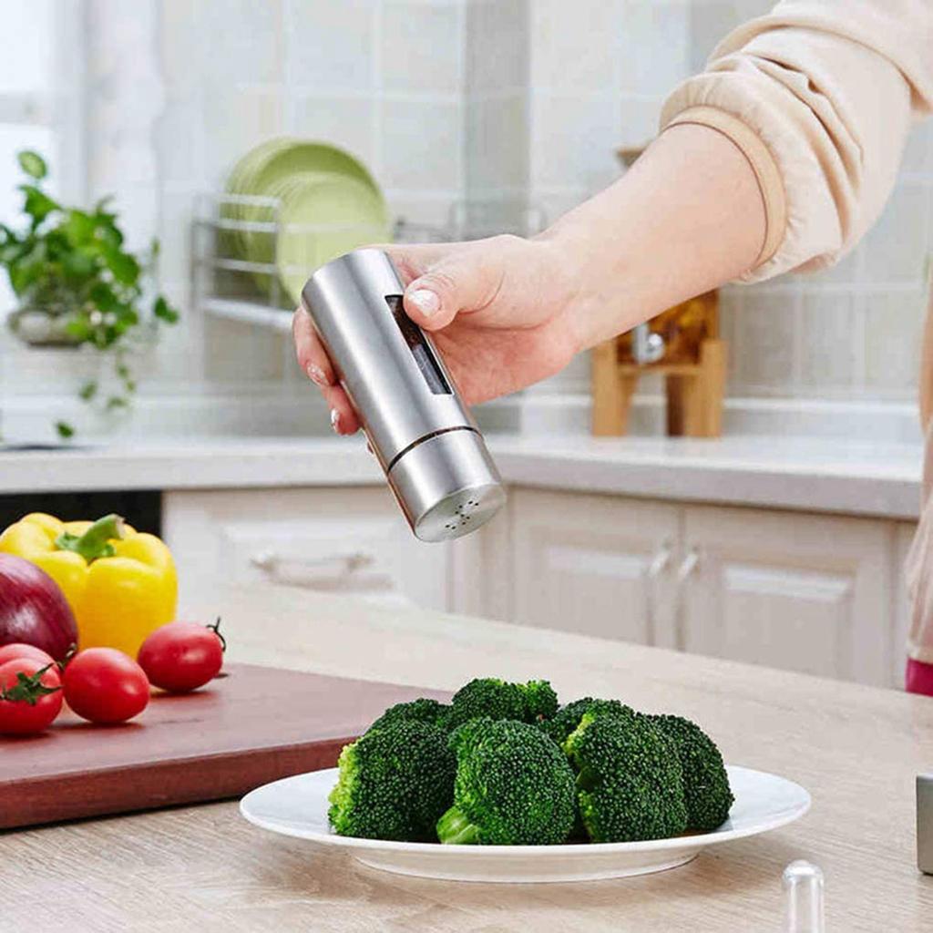 Bottiglie dispenser per olio e aceto in acciaio inossidabile e acrilico, supporto per server per condimenti per agitatori di pepe, 4 pezzi