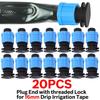 16mm 5/8" Drip Irrigation Tape Shut-Off Valve End Plug Connector Thread Lock Garden Watering System Greenyhouse to PVC Hard Pipe
