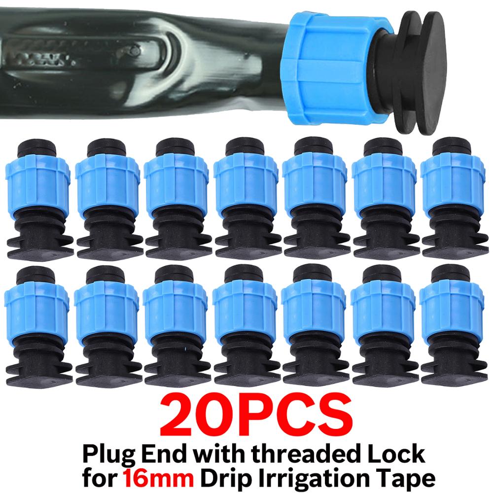 16mm 5/8" Drip Irrigation Tape Shut-Off Valve End Plug Connector Thread Lock Garden Watering System Greenyhouse to PVC Hard Pipe