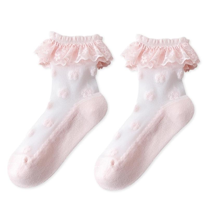 Breathable Lace Trim Kids Socks Stretchy Fit Baby Girls Ankle Socks for Newborns To Infants 4 Color Avaliable