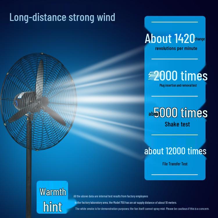 High Power Industrial Floor Fan with Large Air Volume and Mechanical Oscillation - Wall-Mountable