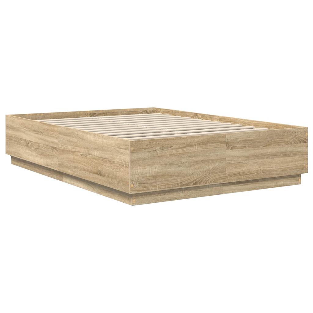 Bed Frame with Adjustable Headboard in Sonoma Oak 140 x 200 cm Wood Based Panel