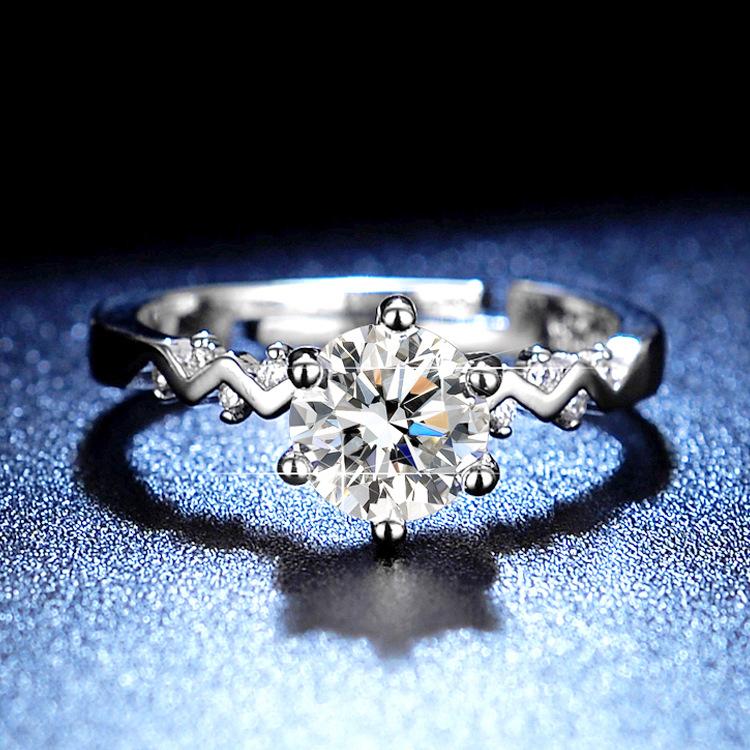 Simulation Moissanite One-carat Six-claw Wedding Ring Fashion Super Flash Diamond Platinum Eight Hearts Eight Arrows Ring Opening Adjustment