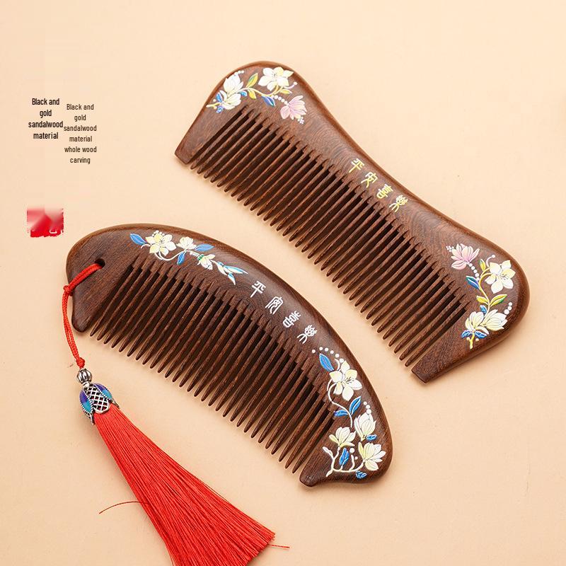 Black Gold Sandalwood Comb Set: Meridian Massage Hair Care & Creative Gift for Mom