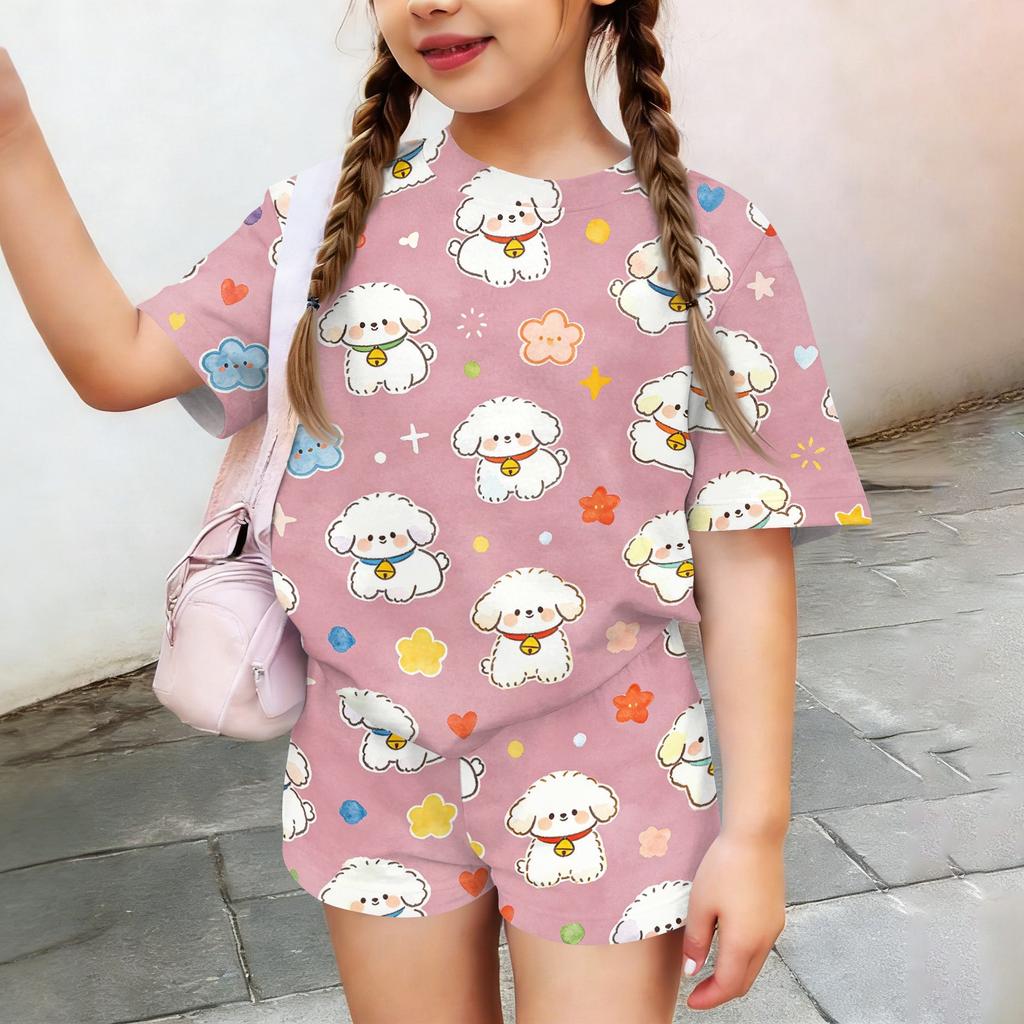 Kids Casual Short Sleeve Top and Shorts Set Animal Print Lightweight Breathable Summer Outfit for Boys and Girls Soft Fabric