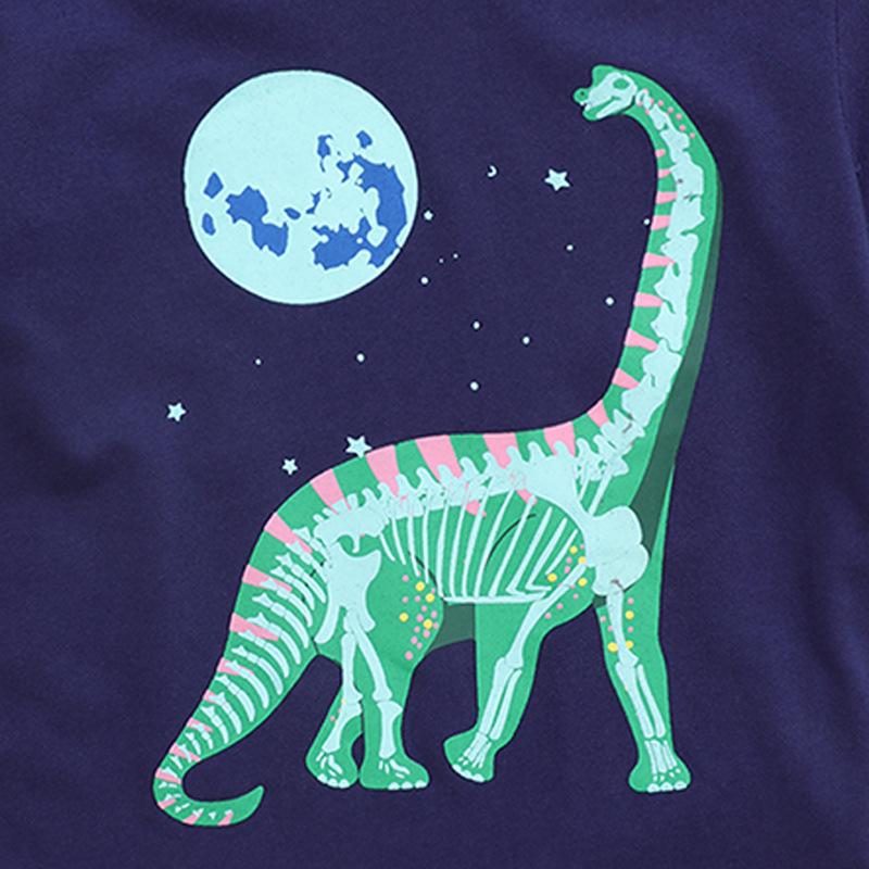 New Children'S Short-Sleeved T-Shirt Baby Boys In Small Children Short-Sleeved Tops Knitted Glow-In-The-Dark Dinosaur Pattern