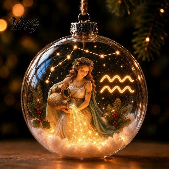 Saisonale Ornamente für den Kamin, Beleuchtetes Sternzeichen-Weihnachtsornament, Leuchtende Zeichenkugel mit Warm-LED, Ornament-Geschenk für Freunde 3D Klares Acryl