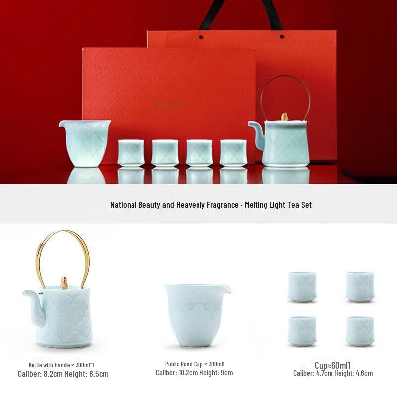 Jingdezhen Blue-Printed Jade Kung Fu Tea Set