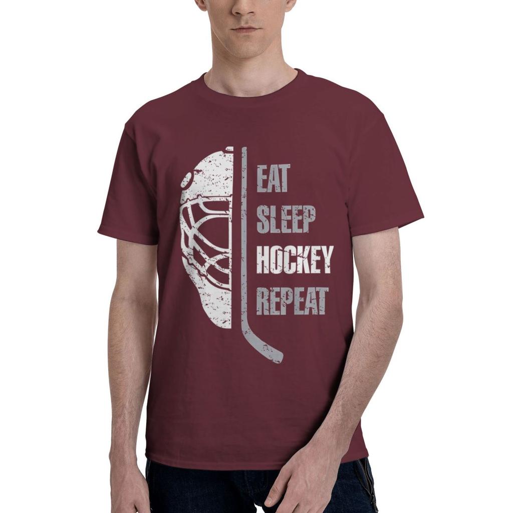 Eat Sleep Hockey Repeat 100 Cotton Casual Breathable Confortable Summer Mens Clothing Brands Mens Shirt