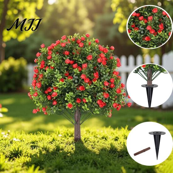 Space-saving Decorative Plant Artificial Topiary Ball 24 Inch Faux Boxwood/Pine Tree/Rose/Lavender Shrub with Ground Realistic Spike Fake Bushes
