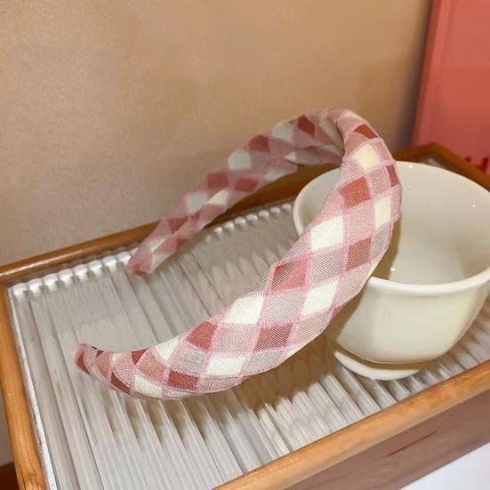 Women Headband Retro Plaid Pattern Thick Sponge Filling Soft Fabric Hair Hoop Fluffy Hairstyle Hair Accessory
