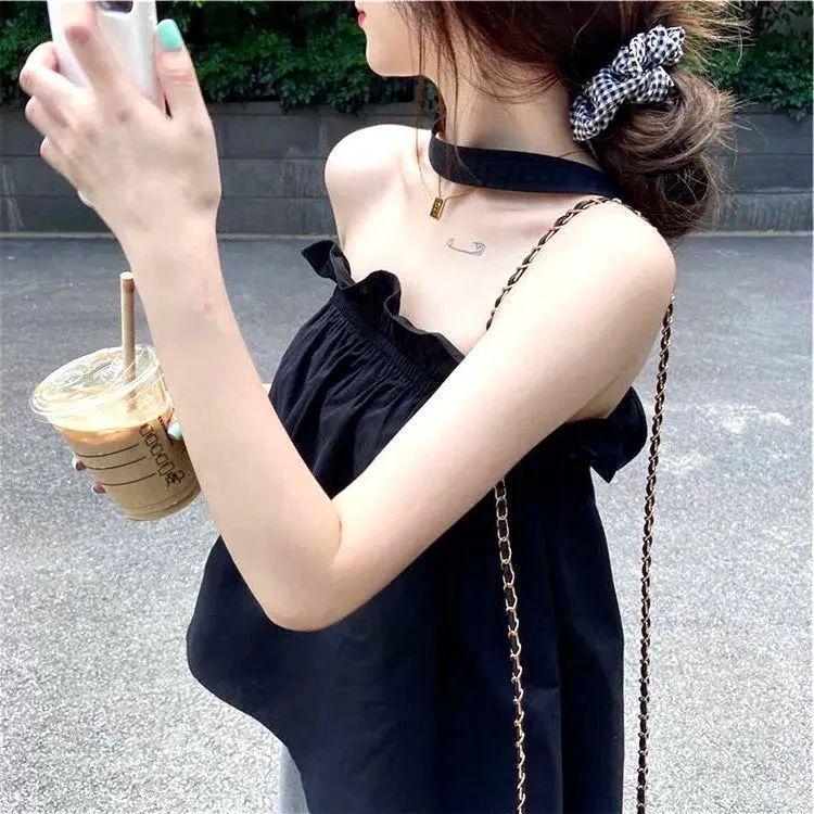 

Women s One-Shoulder Top, French Chic Style, 2026 Summer Design, Niche Side Strap Tank for Outings One Size [37.5-60kg] чёрный