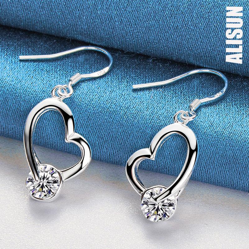 925 sterlingsølv hjerteformede AAA sirkon anheng Piercing øredobber Fasjonable bryllup smykker