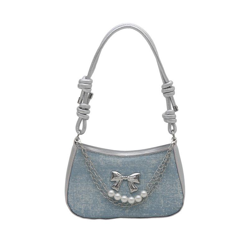 

New fashion bow handbag women s niche design underarm bag popular shoulder bag светло-синий