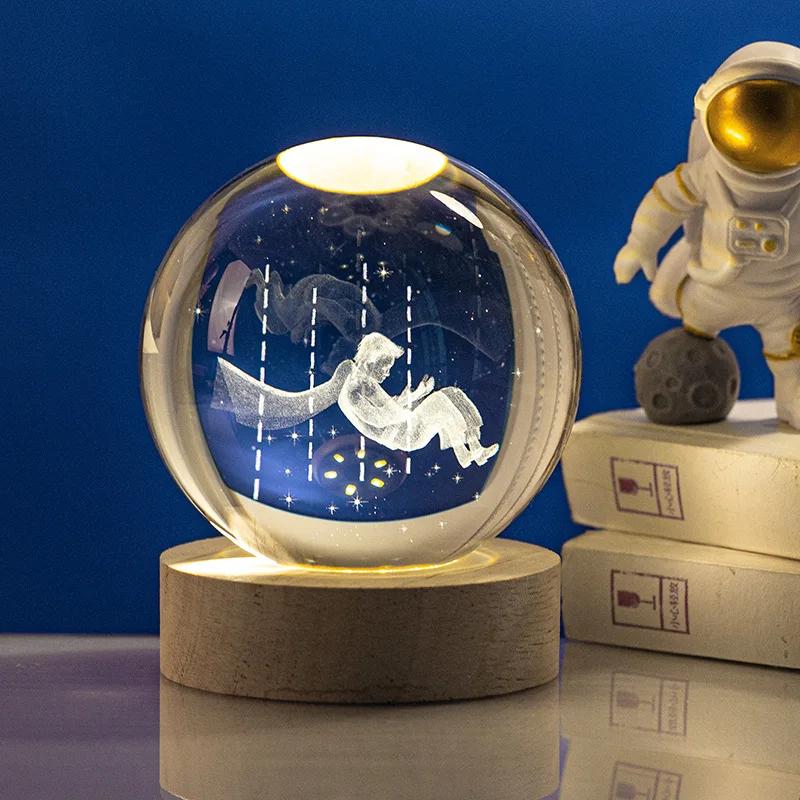 USB Plug-in 3D Crystal Ball LED Night Light Moon Galaxy Projectors Bedroom Decor Night Lamp Creative Gifts for Kids Couple