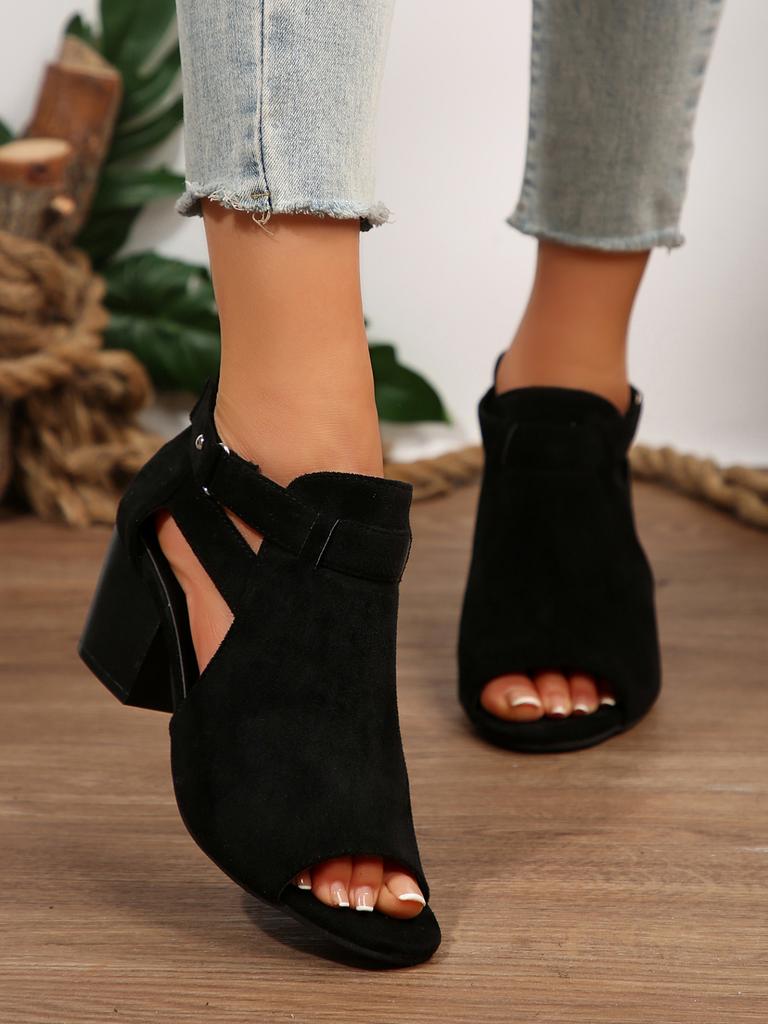 Fashion Women Sandals  Chunky High Heels Soild Gladiator Open Peep Toe Women Black Shoes Buckle Back Zipper Sandalias De Mujer