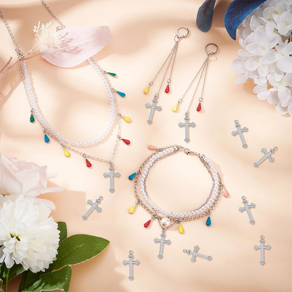 200Pcs 304 Stainless Steel Cross Pendants Stainless Steel Color 17.5x10x0.8mm Hole: 0.9mm