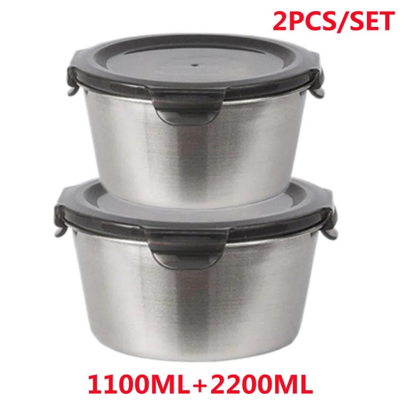 304 Stainless Steel Bento Lunch Box with Lid Food Containers Fresh-keeping Box Home Leak-Proof Storage Box 1100ml 2200ml 600ml
