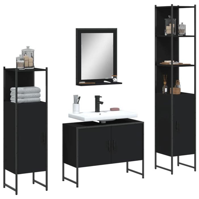 VidaXL Ensemble d’Armoires de Salle de Bain 4 pcs, Meuble-lavabo avec Étagère et Miroir, Armoire de Rangement de Toilette, 3214359