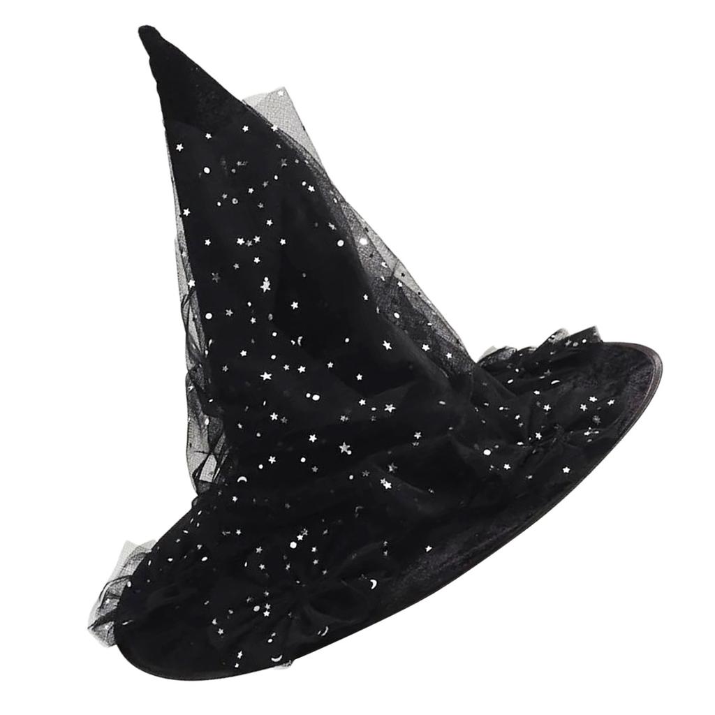 Star Tulle Witch Hat Halloween Costume Accessory for Halloween Party Lace Sheer Headwear for Masquerade