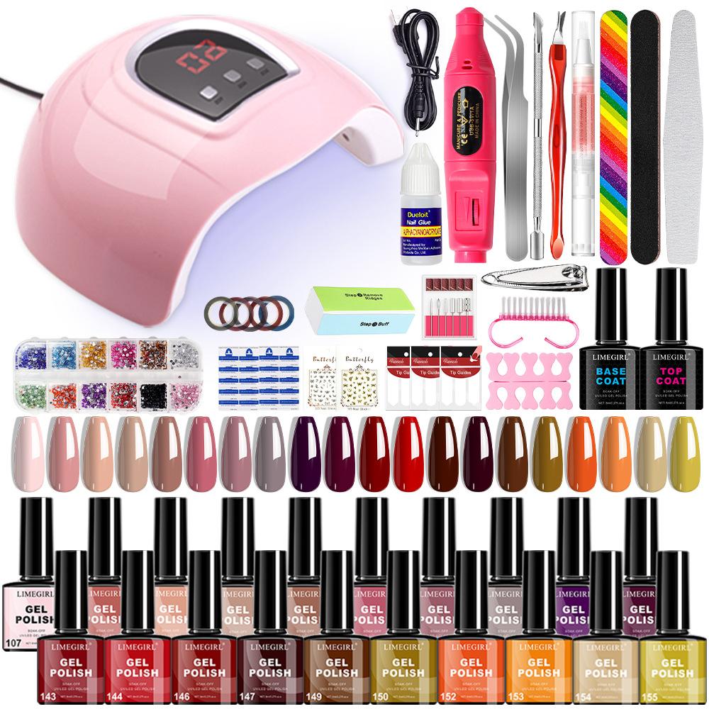 20 Colors Gel Nail Polish Kit with LED Lamp, Nail Drill, Base&Top Coat, Files, Rhinestones Full Set