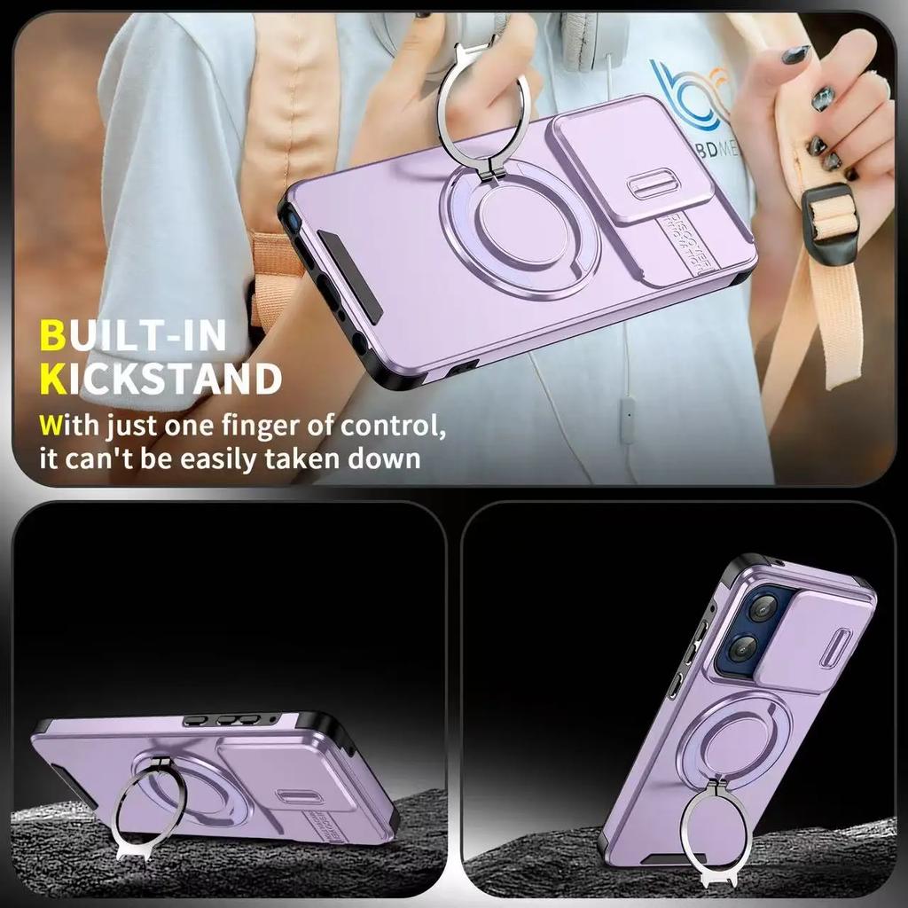 Shockproof Magnetic Phone Case for Motorola moto G 5G G Stylus Power play 5G 2025 Slide Camera Lens Ring Stand Protect Cover