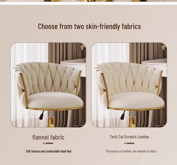 Swivel Bar Stool with Casters, High-Legged Makeup Chair, Adjustable Dressing Stool with Backrest, Streamlined Design for Home Beauty.